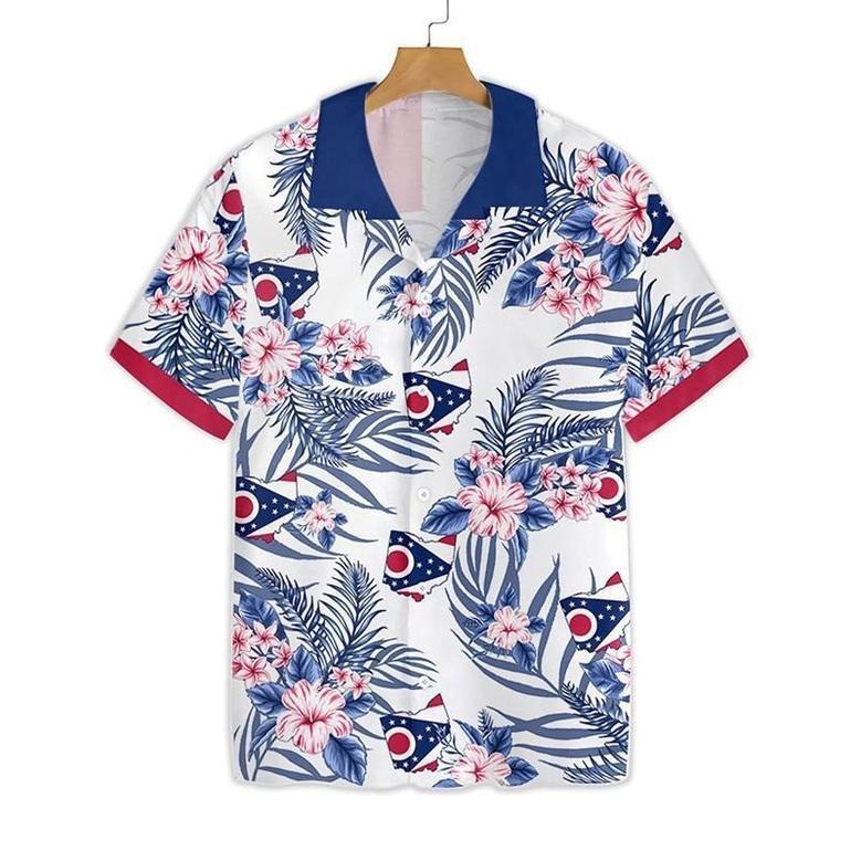 Ohio Proud Flag Floral Hawaiian Shirt for Men, Women, Tropical Aloha Ohio Hawaiian Shirt