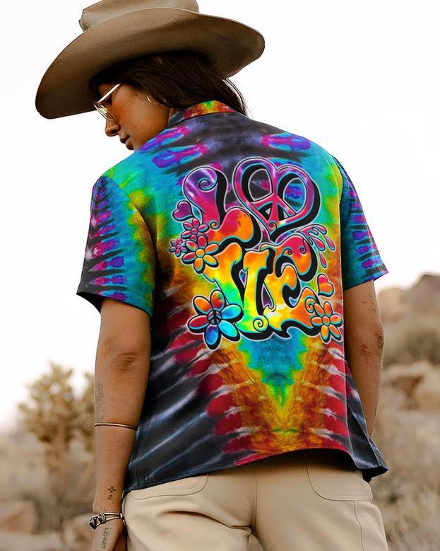 On a Dark Desert Highway Tie Dye Hawaiian Shirt for Women, Hippie Girl Hawaiian Shirt