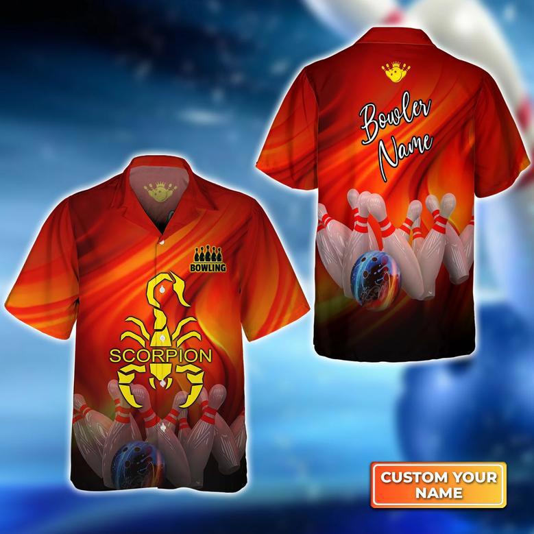 Orange Bowling Jersey Scorpion Personalized Name Hawaiian Shirt Gift For Bowler