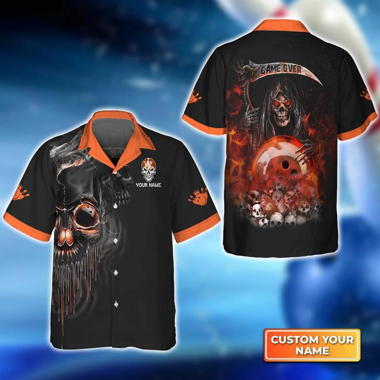 Orange Grim Reaper Bowling Personalized Name Hawaiian Shirt Gift For Bowler