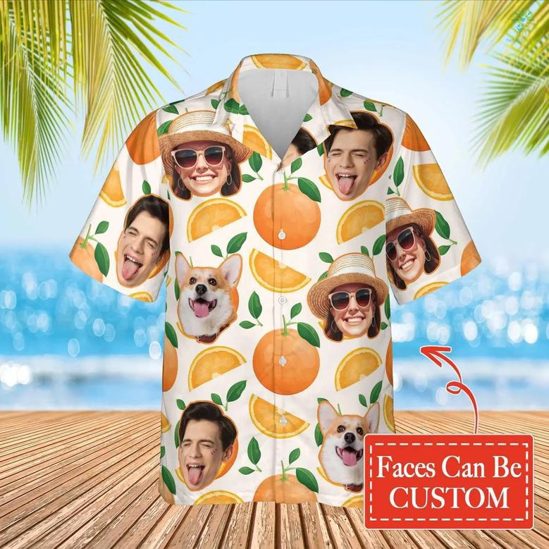 Orange Hawaiian Funny Custom Image Summer Shirt Beach Hawaiian Casual Button Down Short Sleeve Hawaiian Shirt