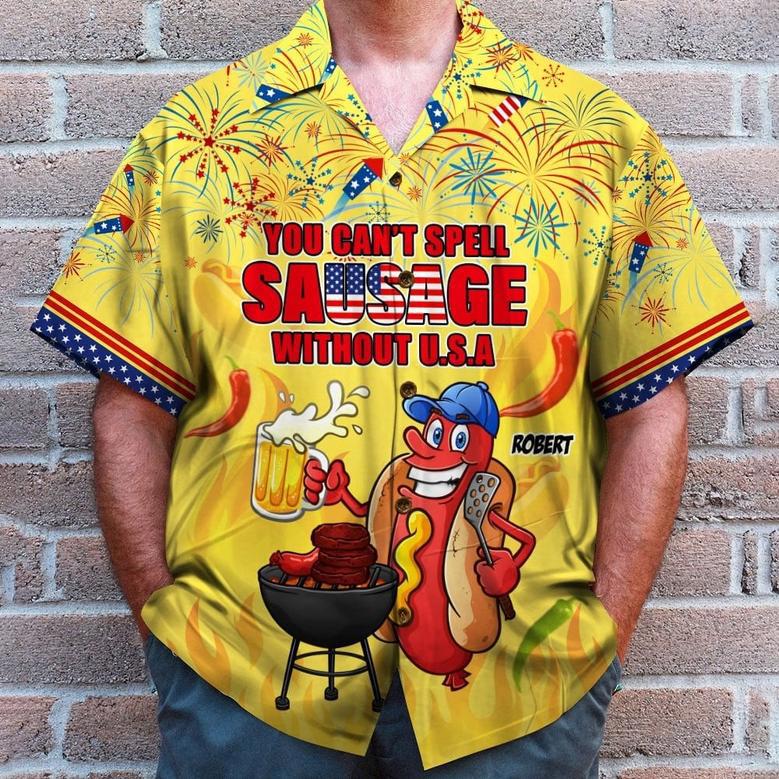 Patriotic Sausage Lover's Hawaii Shirt – Independence Day Special Grilling Men July Hawaiian Shirt