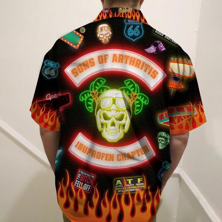 Personalized Biker Hawaiian Shirt Sons Of Arthritis Ibuprofen Chapter Led Pattern