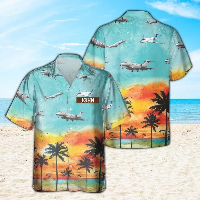 Personalized Bombardier Challenger 300 Hawaiian Shirt for Men Dad Veteran, Patriot Day Gift for Husband