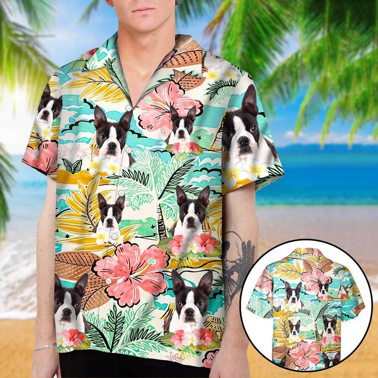 Personalized Boston Terriers Tropical Hawaiian Shirt For Boston Terrier Lovers Custom Photo Hawaiian Shirt For Dog Lovers