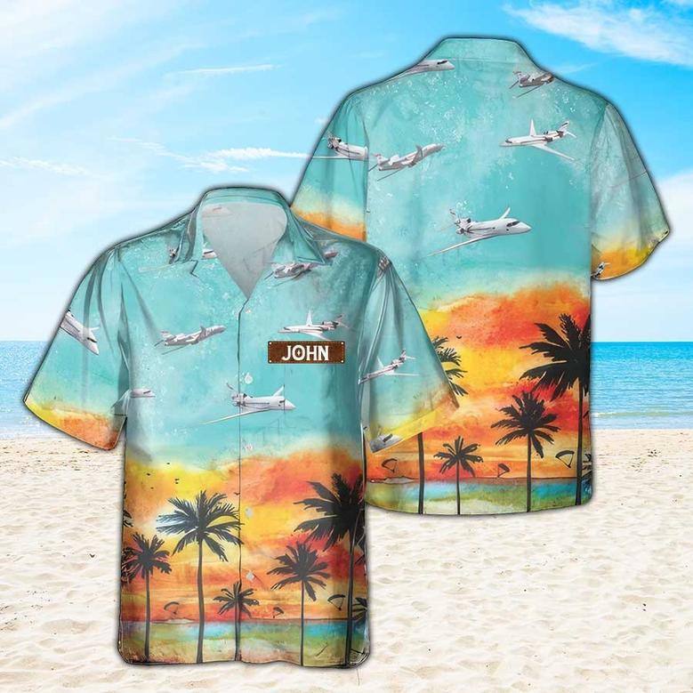 Personalized Dassault Falcon Hawaiian Shirt for Men Dad Veteran, Patriot Day, Gift for Husband