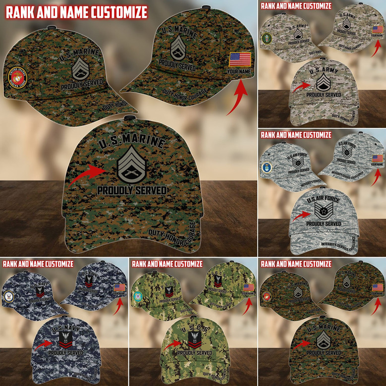 Personalized Name US Military Services Veteran Cap