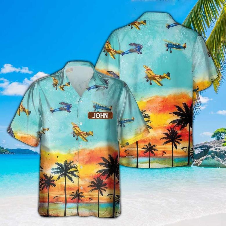 Personalized Stearman Hawaiian Shirt for Men Dad Veteran, Patriot Day, Gift for Husband