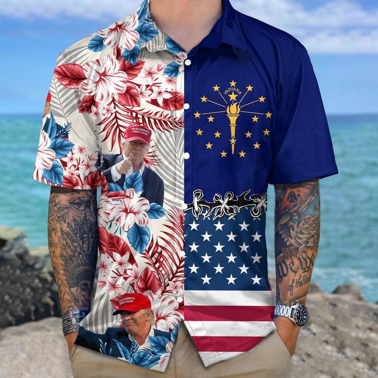 Personalized Trump States Flag Hawaiian Shirt for Men, Women, Trump Lovers Summer Beach Shirt