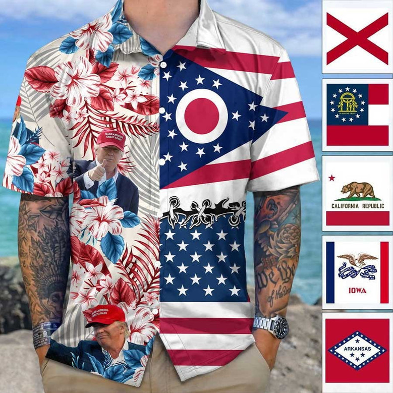 Personalized Trump States Flag Hawaiian Shirt for Men, Women, Trump Lovers Summer Beach Shirt Personalized Trump States Flag Hawaiian Shirt for Men, Women, Trump Lovers Summer Beach Shirt