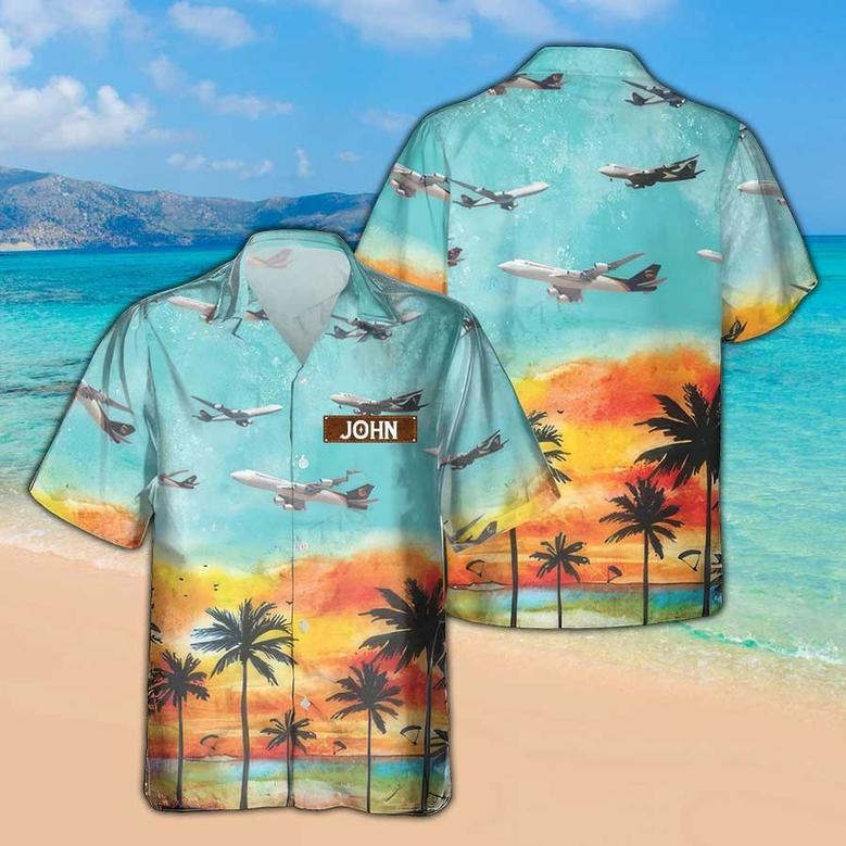 Personalized UPS Boeing 747 Jet Hawaiian Shirt for Men Dad Veteran, Patriot Day, Gift for Husband