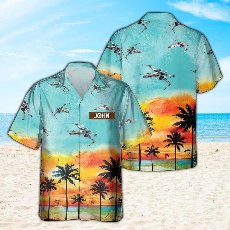 Personalized X-Wing Hawaiian Shirt for Men Dad Veteran, Patriot Day, Gift for Husband