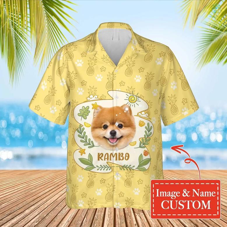 Pineapple And Dog Paw Print Hawaiian Custom Name And Image Funny Summer Beach Hawaiian Shirt