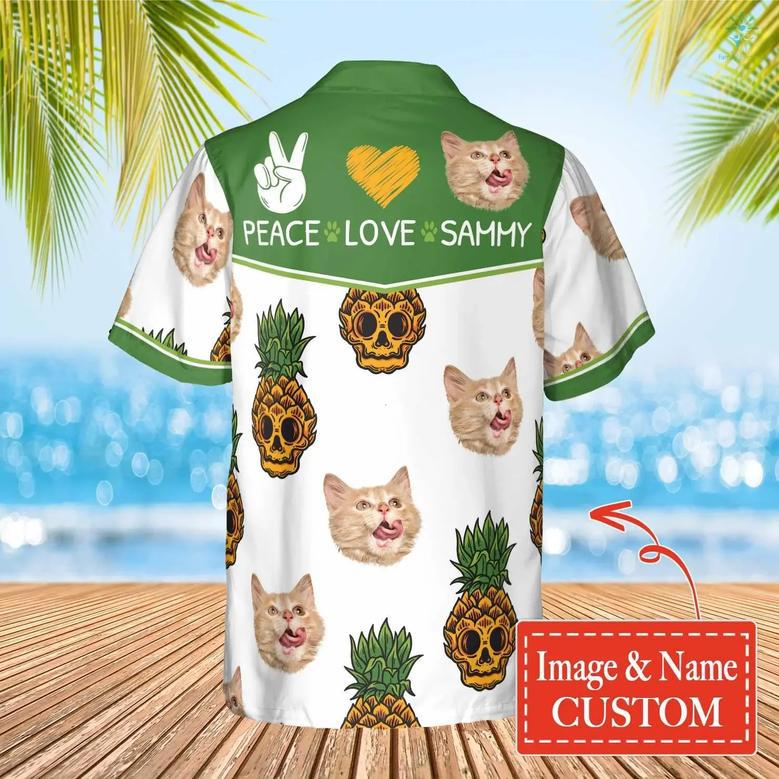 Pineapple Cat, Peace, Love Hawaiian Personalized Name And Image Cat Summer Shirt Beach Hawaiian Shirt