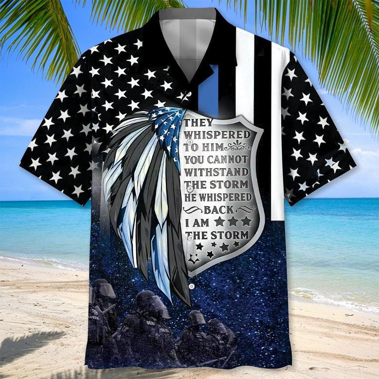 Police Blue, Police Badge, Police Car Tropical Hawaiian Shirt for Policeman, Men, Women Police Summer Beach Shirt