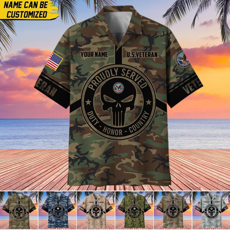 Premium Personalized Camo Soldiers Multiservice US Veteran Hawaii Shirt