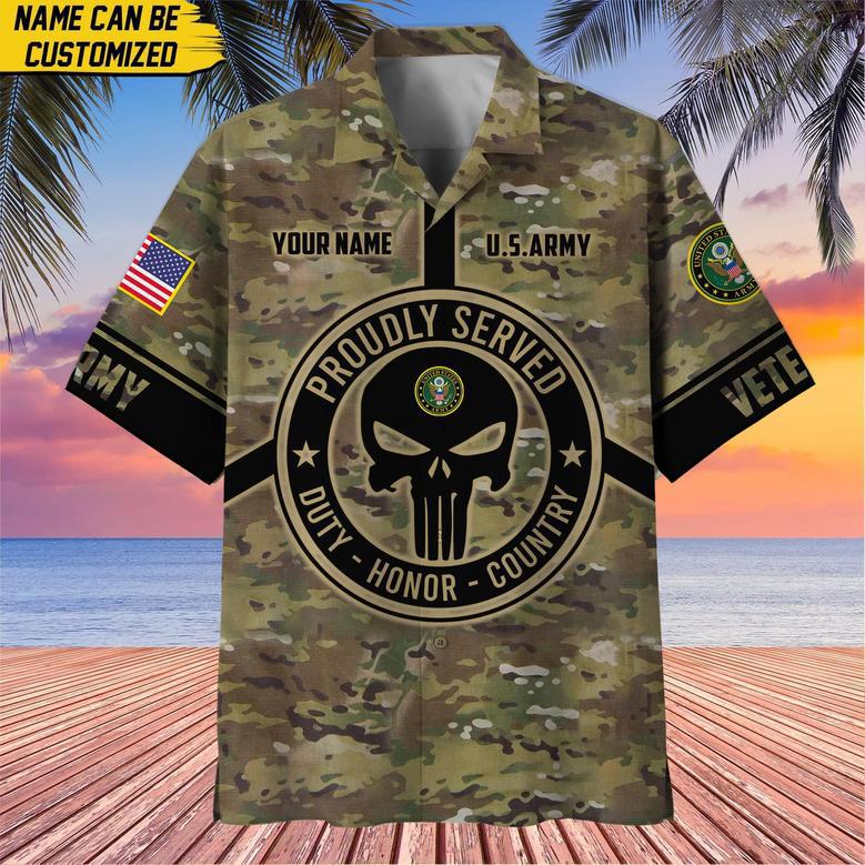 Premium Personalized Camo Soldiers Multiservice US Veteran Hawaii Shirt