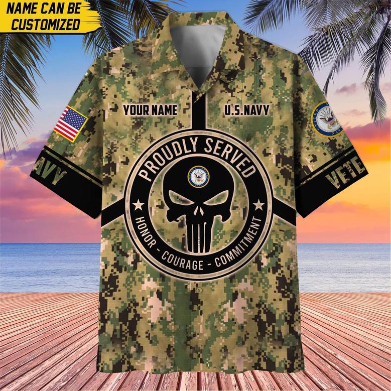 Premium Personalized Camo Soldiers Multiservice US Veteran Hawaii Shirt