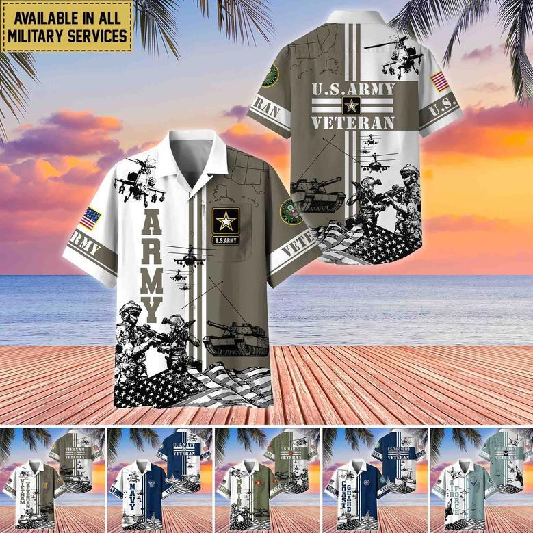 Premium US Veterans Hawaii Shirt With Pocket, Gift For Army Veteran, Navy Veteran, Marine Veteran, Air Force Veteran, Coast Guard Veteran, Vietnam Veteran, Gift For Veterans Day, Father's Day, Independence Day