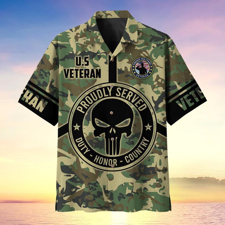 Proudly Served Punisher Skull U.S Veteran Multiservice Hawaii Shirt