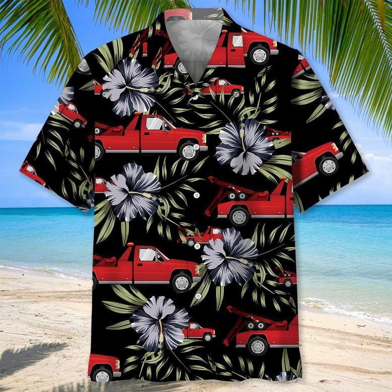 Retro Tow Truck Operator Car Hawaiian Shirt for Men, Tow Trunk Drivers Summer Tropical Beach Shirt