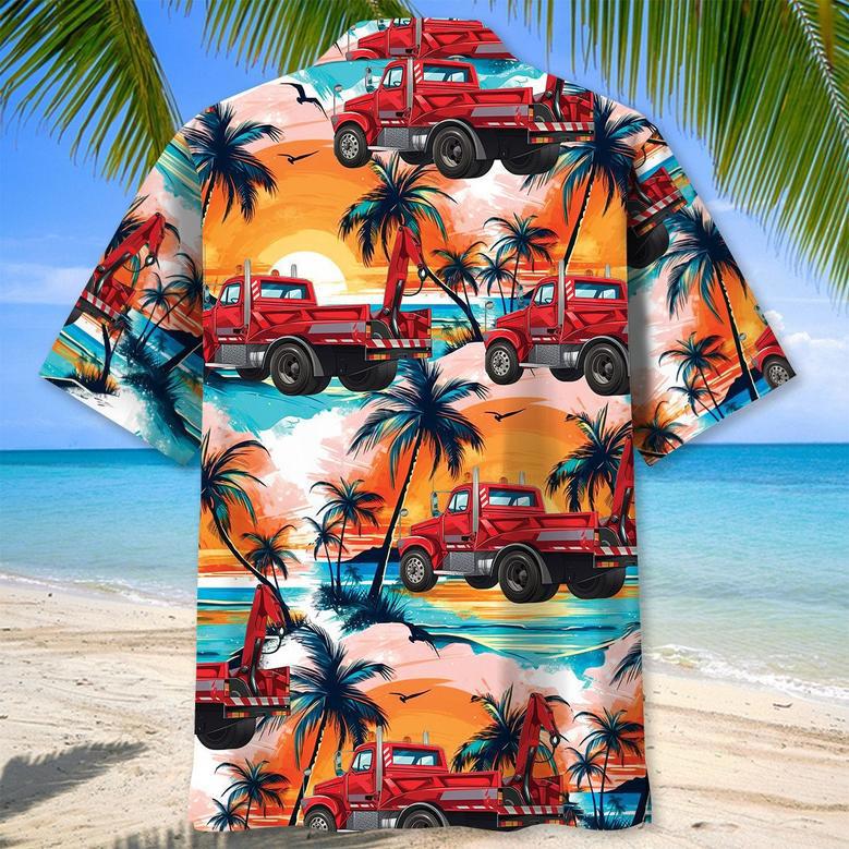 Retro Tow Truck Operator Car Hawaiian Shirt for Men, Tow Trunk Drivers Summer Tropical Beach Shirt