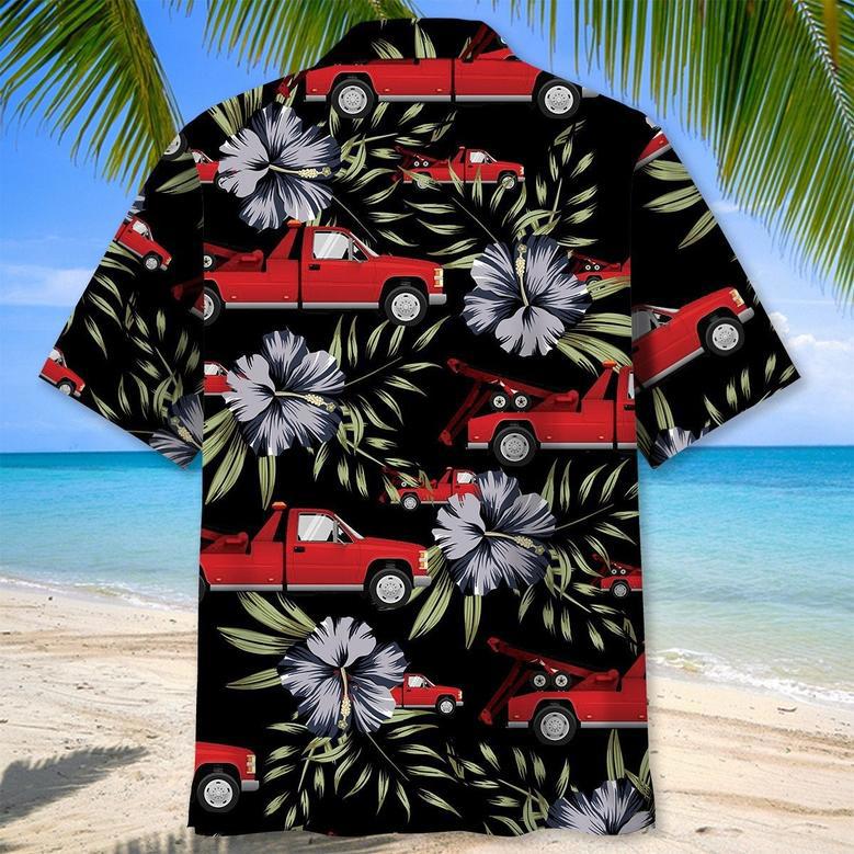 Retro Tow Truck Operator Car Hawaiian Shirt for Men, Tow Trunk Drivers Summer Tropical Beach Shirt