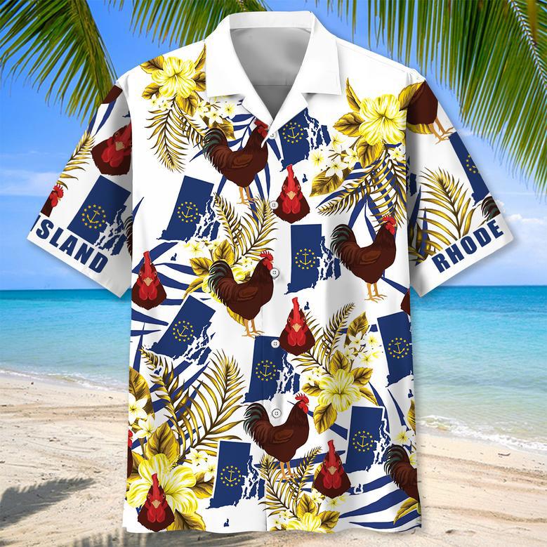 Rhode Island Proud State Hawaiian Shirt for Men, Women, Rhode Island Chicken Tropical Hawaiian Shirt