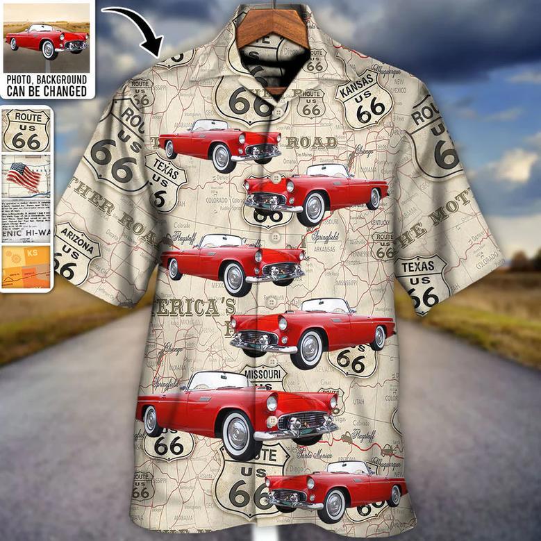 Route 66 Car Racing Love Road Custom Photo Hawaiian Shirt Personalized Photo Gifts, Idea Gift for Men Summer