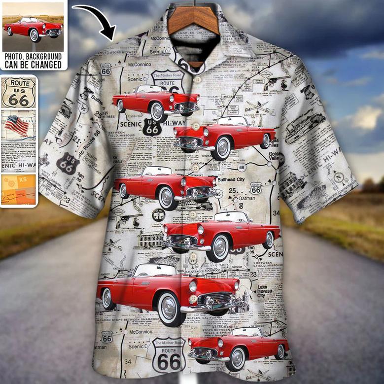 Route 66 Car Racing Love Road Custom Photo Hawaiian Shirt Personalized Photo Gifts, Idea Gift for Men Summer