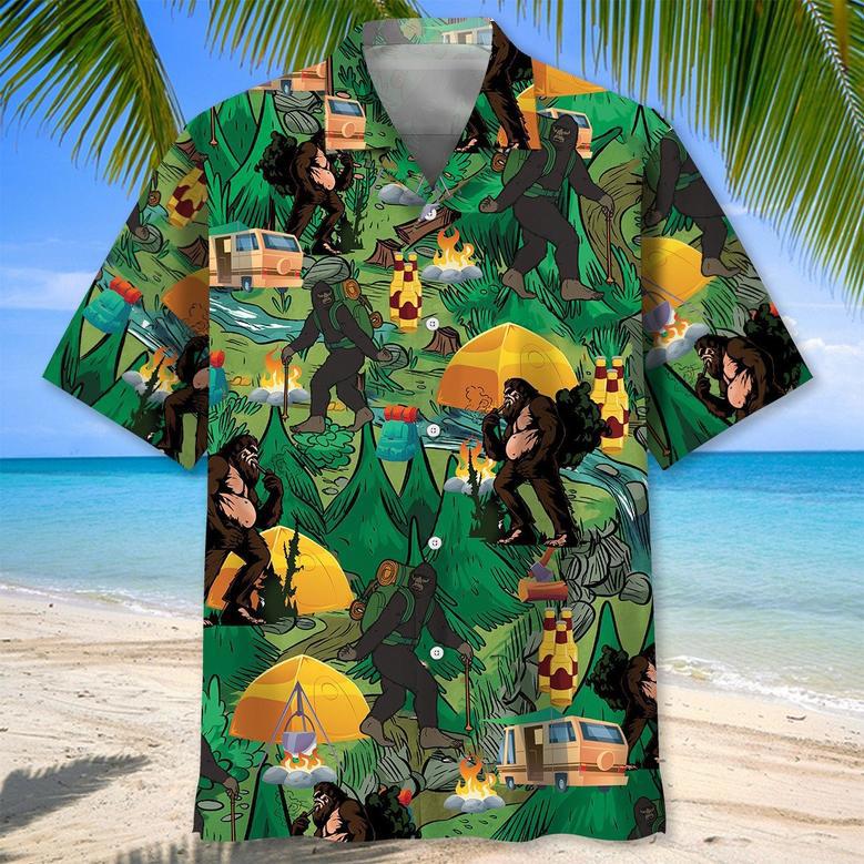 Sasquatch Camp Fire Drinking Team Hawaiian Shirt for Men, Bestie, Funny Sasquatch Camping Shirt