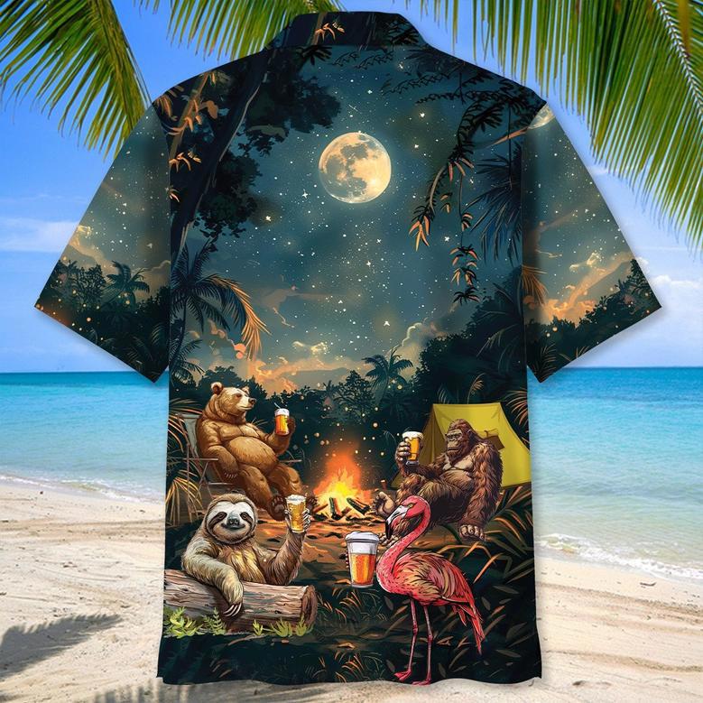 Sasquatch Camp Fire Drinking Team Hawaiian Shirt for Men, Bestie, Funny Sasquatch Camping Shirt