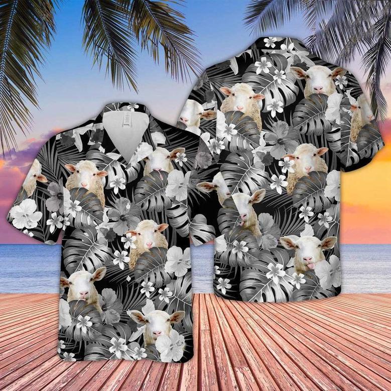 Sheep US Flag Tropical Aloha Hawaiian Shirt for Farmers, Men, Women, Sheep Lovers