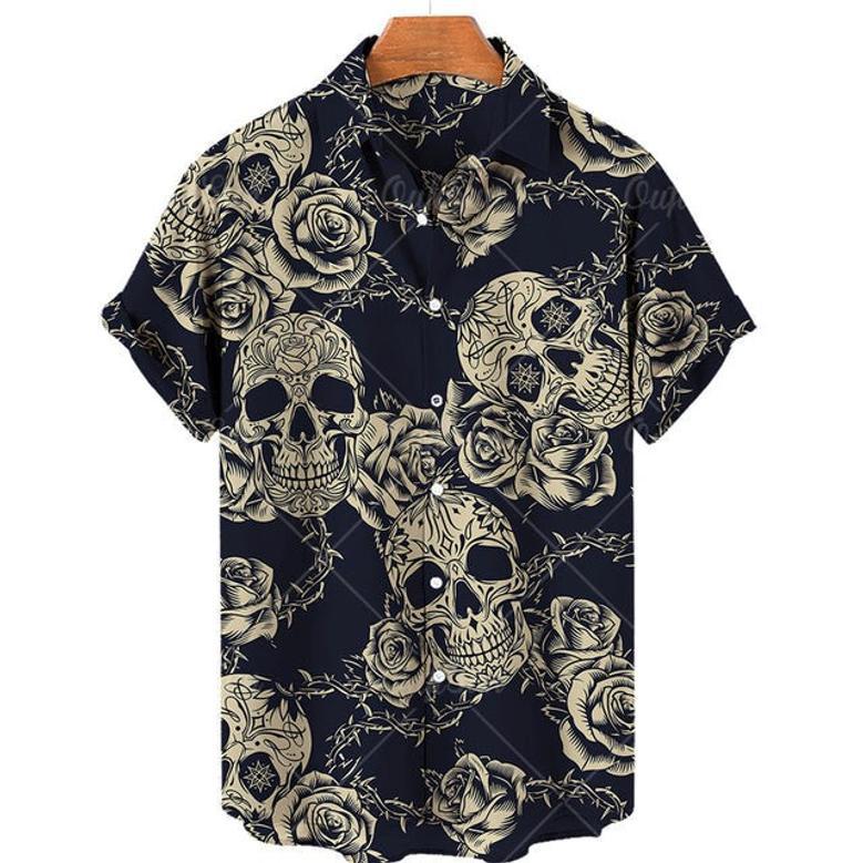 Skull Hawaiian Shirt for Men, Women, Gothic Style Skull Summer Shirt for Skull Lovers