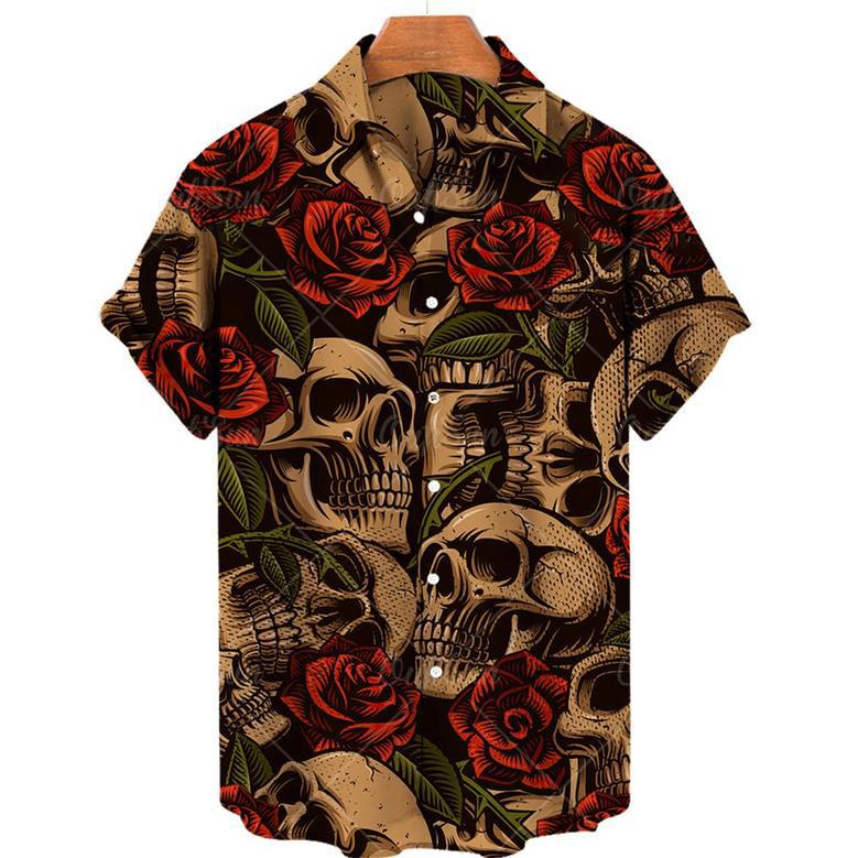 Skull Hawaiian Shirt for Men, Women, Gothic Style Skull Summer Shirt for Skull Lovers