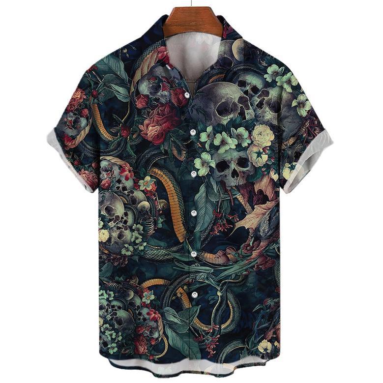 Skull Hawaiian Shirt for Men, Women, Gothic Style Skull Summer Shirt for Skull Lovers