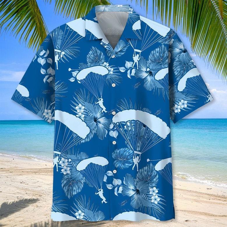 Skydiving Blue Tropical Hawaiian Shirt for Men, Women, Skydiving Lovers