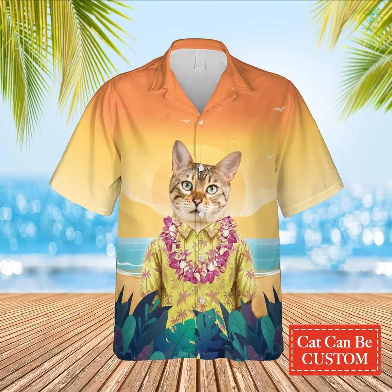 Summer Beach And Cool Cat Hawaiian Custom Image Face Cat Beach Shirt Hawaiian, Gift for Dog Cat Lover