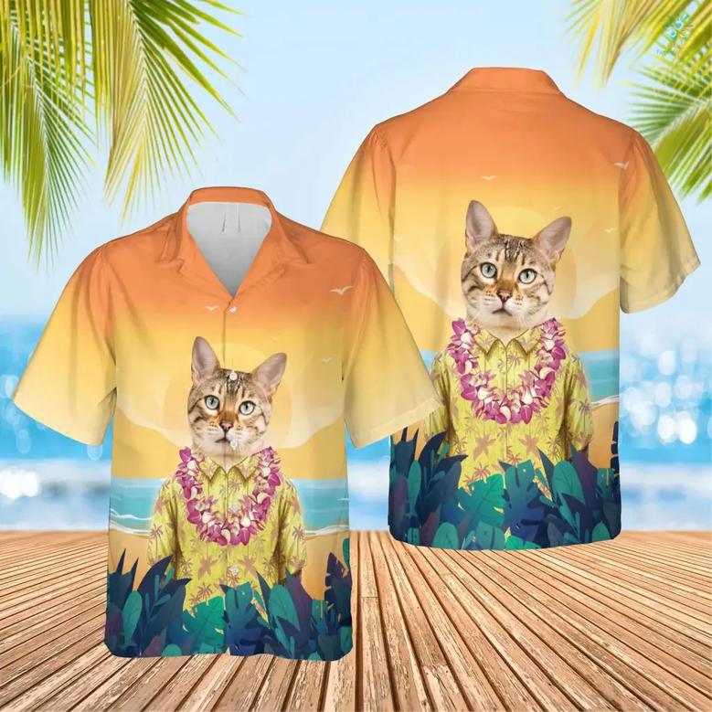 Summer Beach And Cool Cat Hawaiian Custom Image Face Cat Beach Shirt Hawaiian, Gift for Dog Cat Lover