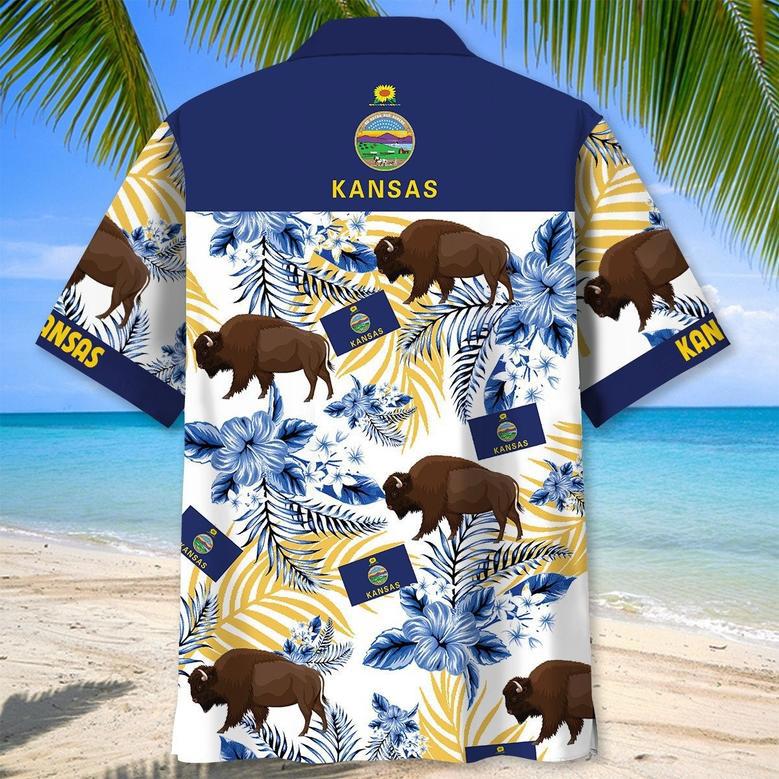 Sunflowers Kansas State Proud Hawaiian Shirt for Men, Women, Kansas Flag Hawaiian Summer Beach Shirt