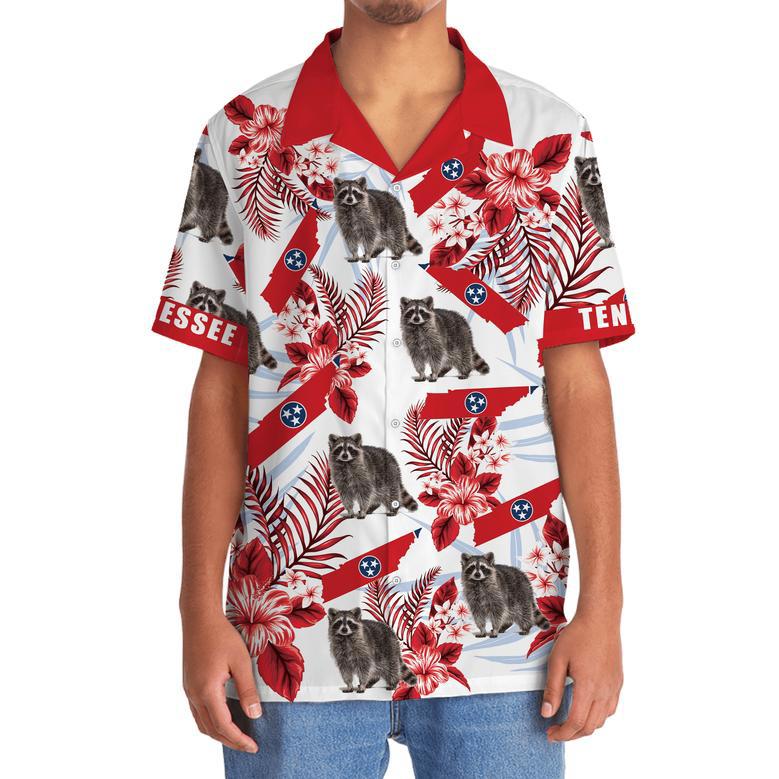 Tennessee Bear Proud State Hawaiian Shirt for Men, Women, Tennessee Red Flowers Tropical Summer Beach Shirt