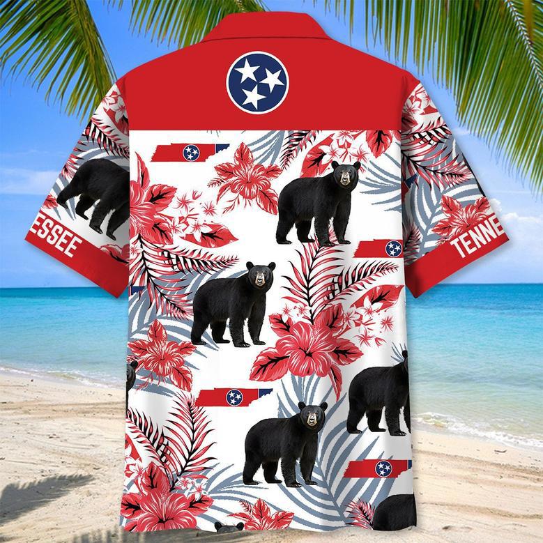 Tennessee Bear Proud State Hawaiian Shirt for Men, Women, Tennessee Red Flowers Tropical Summer Beach Shirt