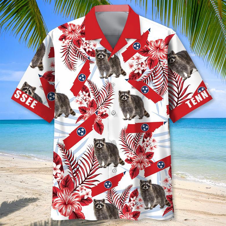 Tennessee Bear Proud State Hawaiian Shirt for Men, Women, Tennessee Red Flowers Tropical Summer Beach Shirt