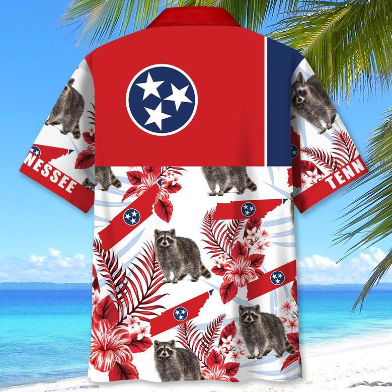 Tennessee Bear Proud State Hawaiian Shirt for Men, Women, Tennessee Red Flowers Tropical Summer Beach Shirt