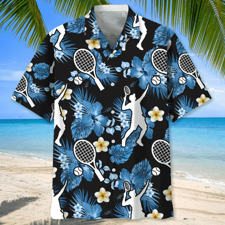 Tennis Nature Blue Flowers Hawaiian Shirt for Men, Tropical Aloha Tennis Hawaiian Shirt for Him