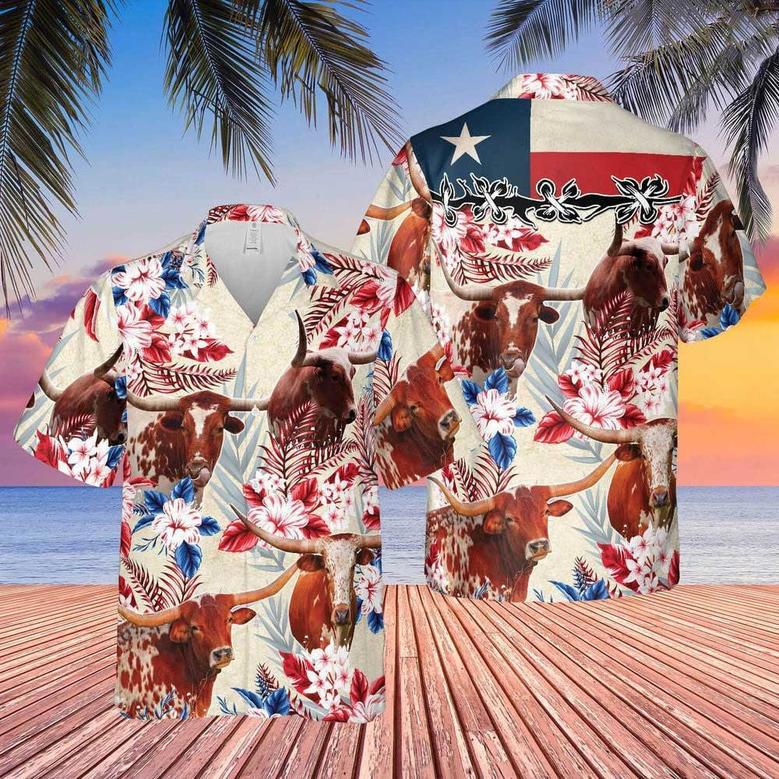 Texas Longhorn Watermelon, Pineapple Pattern Hawaiian Shirt Summer Vibes for Men, Women