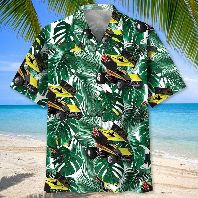 Tropical Sprint Car Racing Hawaiian Shirt, Aloha Car Racing Hawaiian Shirt