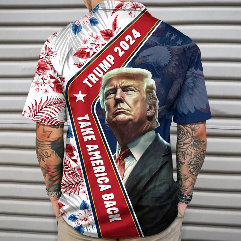 Trump 2024 Take America Back Hawaii Shirt 62484, Trump Tropical Flowers Hawaiian Shirt for Men