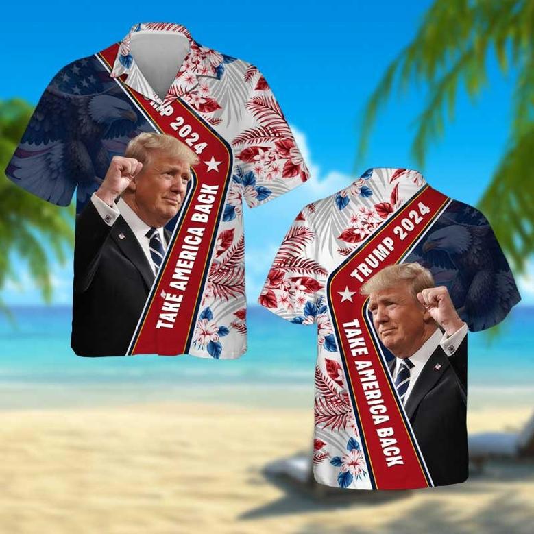 Trump 2024 Take America Back Hawaii Shirt 62484, Trump Tropical Flowers Hawaiian Shirt for Men