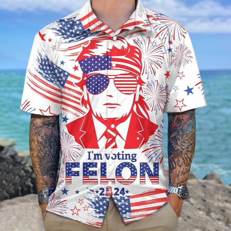 Trump I'm Voting Felon 2024 Hawaiian Shirt, Trump 2024 Hawaii Shirt For Fans, American Trump Lover Gifts